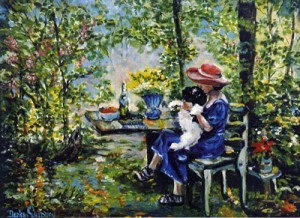 Lady with Dog in the Woods
